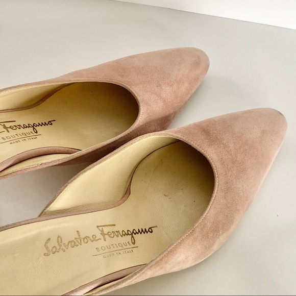 Vintage Ferragamo Pink Suede Kitten Heel Mules - Picture 6 of 7